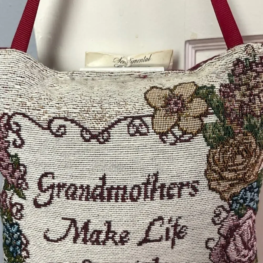 Vintage Grandmother Gift Pillow Tapestry Door Hanger Floral Sentimental Grandma